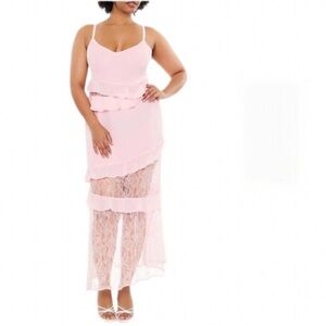 Forever 21 Plus Size Ruffle Lace Maxi Dress Pedal Pink Size 0X